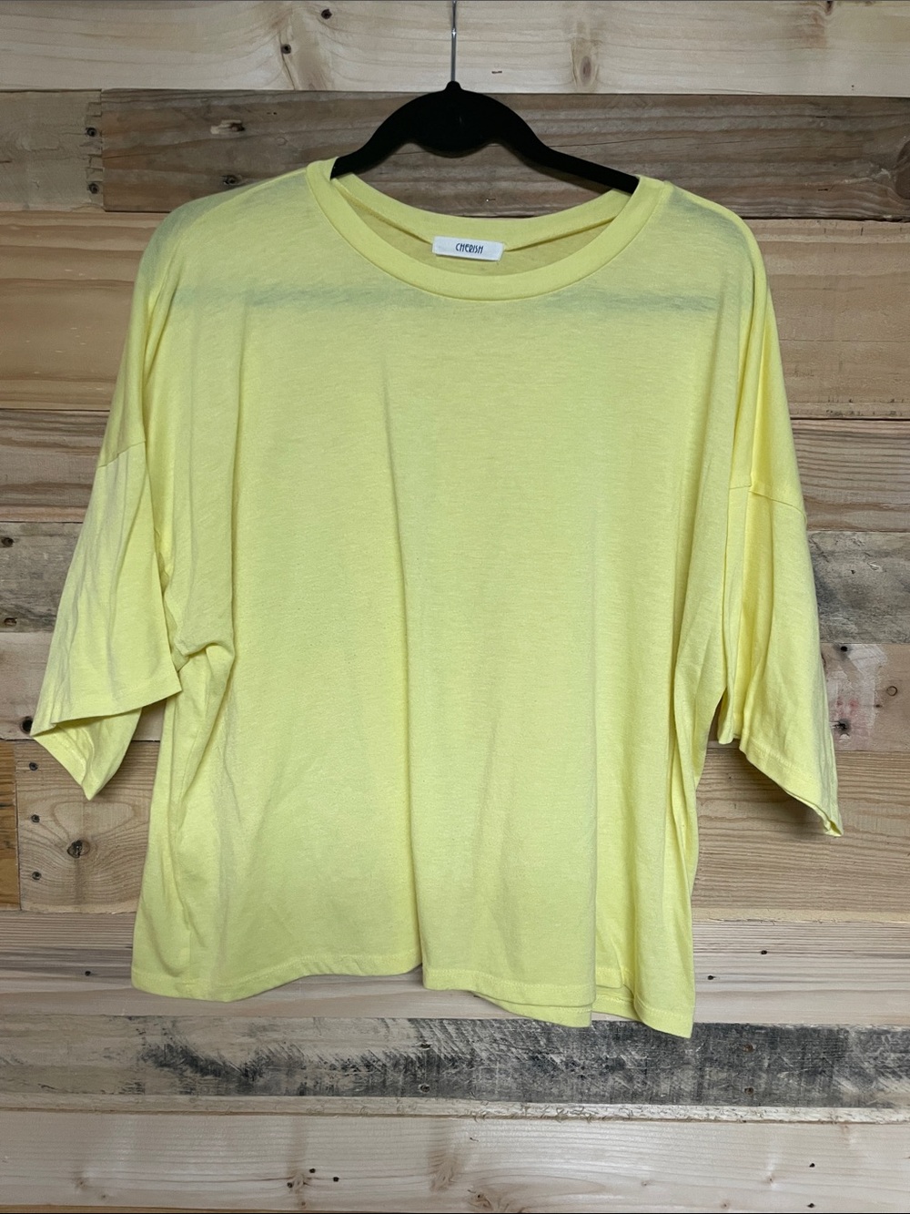 size large Cherish vibrant yellow cropped boxy oversized soft short sleeved top